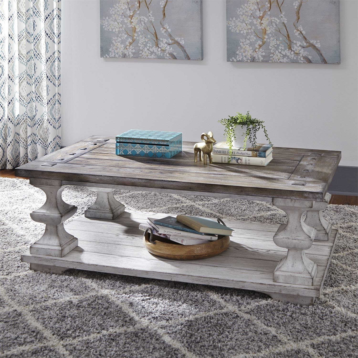 White distressed coffee online table set